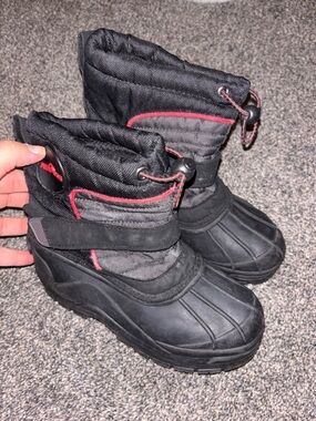 Kids Black Snow Boots with Red Trim - Insulated Winter Boots